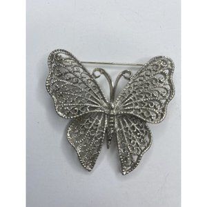 MIent Butterfly Pin Brooch Jewelry Signed Silver Insect Filigree Statement